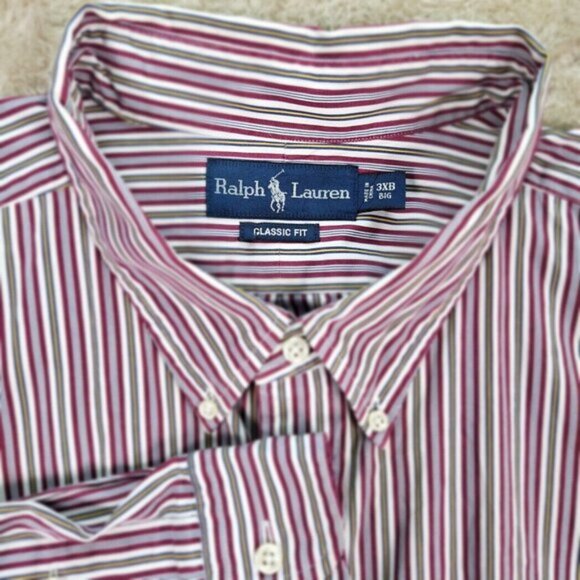 Ralph Lauren Classic Fit Dress Shirt Striped Men's Size 3XB Big Man Long Sleeve - Picture 9 of 10
